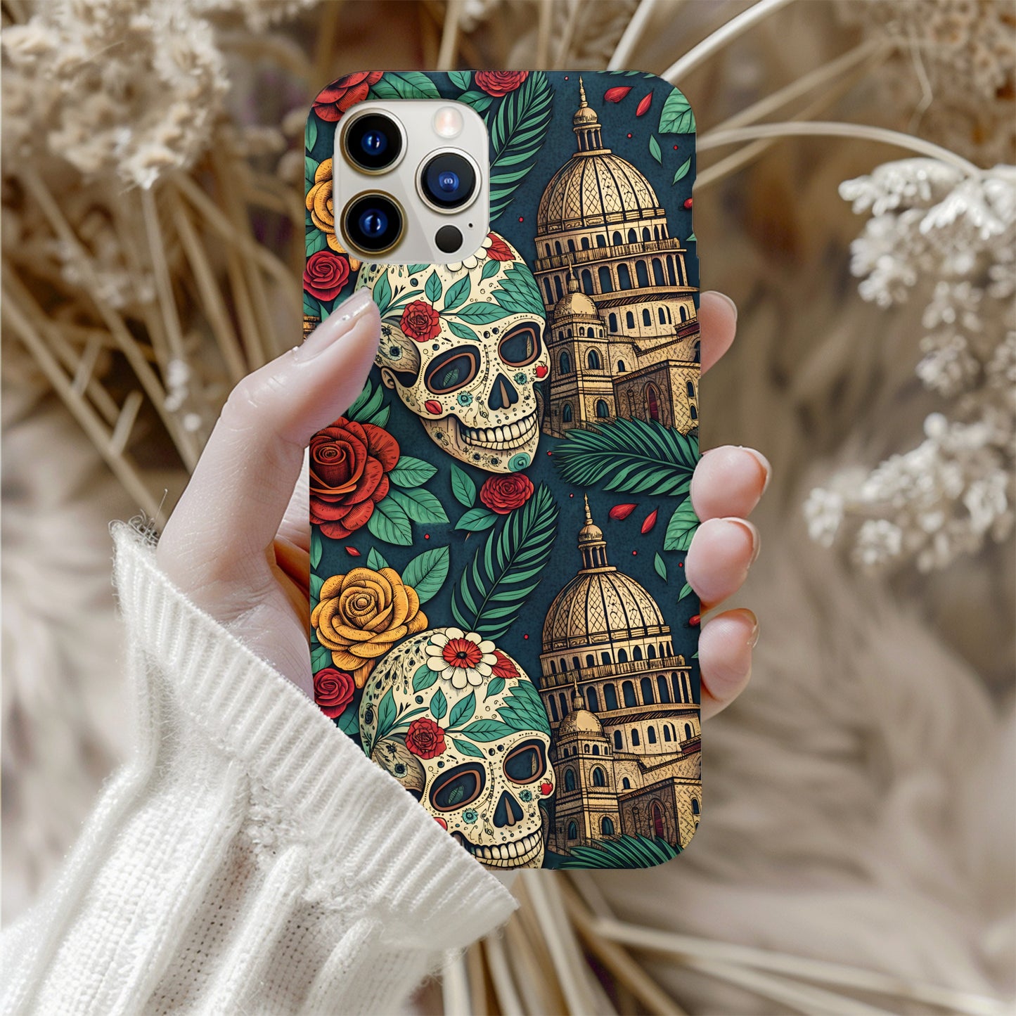 Skull and Cathedral Art Design Phone Case