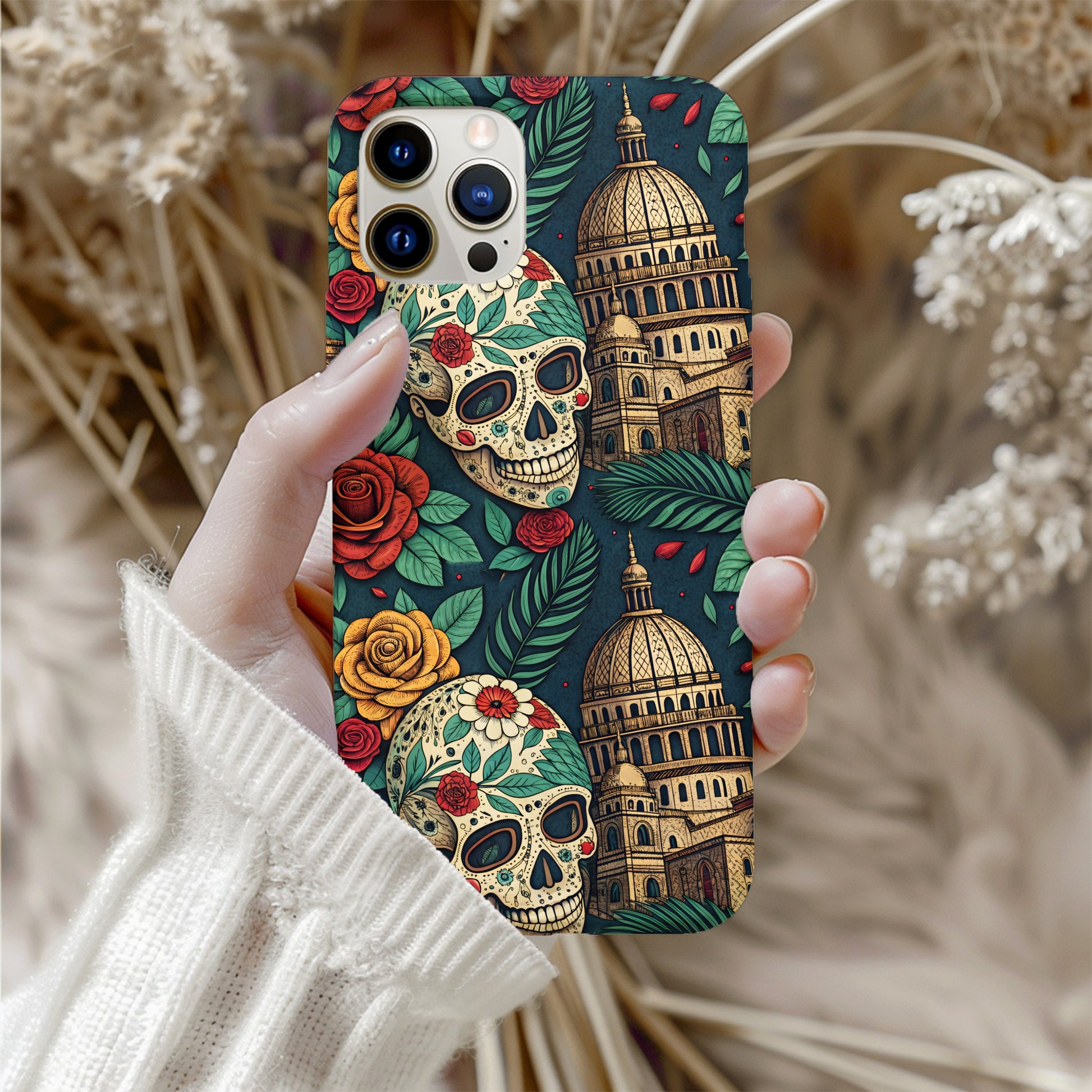 Skull and Cathedral Art Design Phone Case