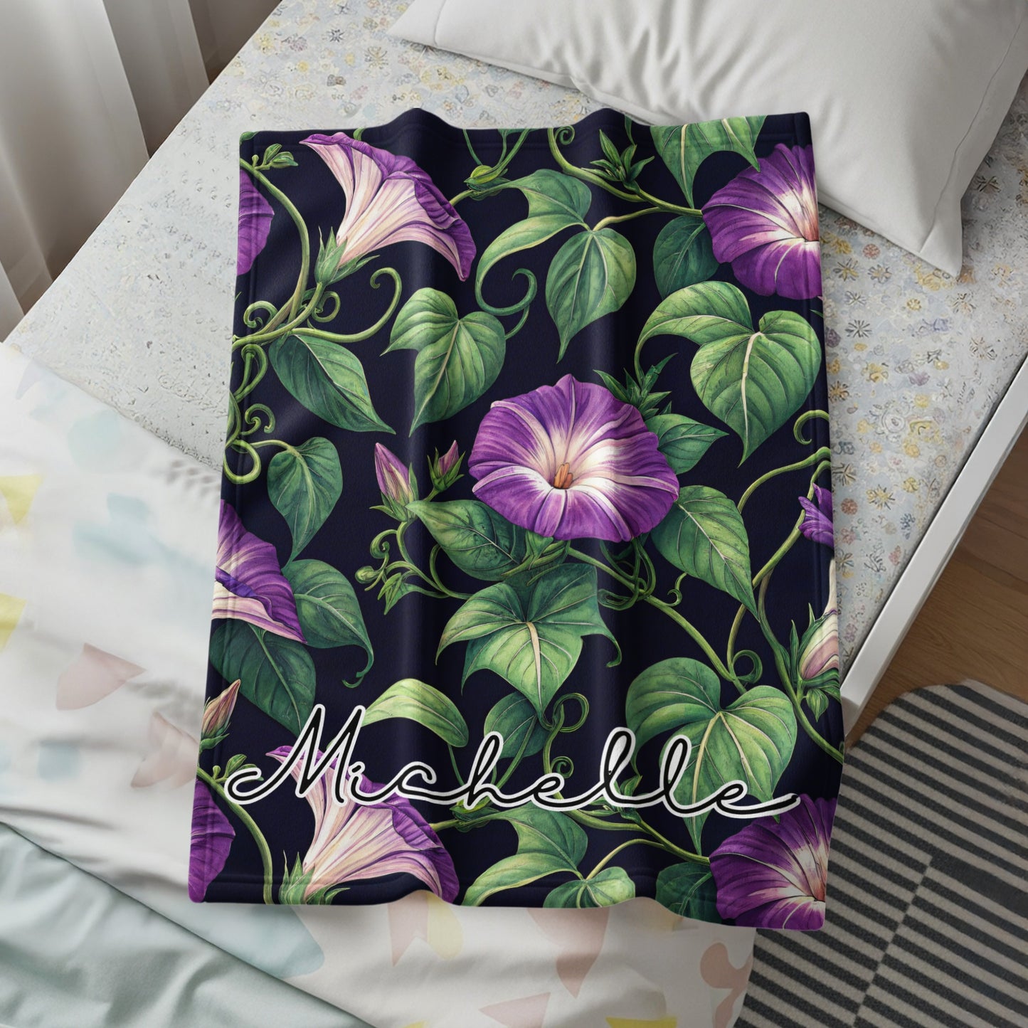 Personalized Floral Design Blanket with Purple Flowers