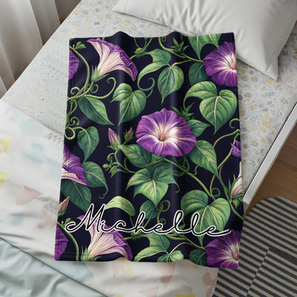 Personalized Floral Design Blanket with Purple Flowers