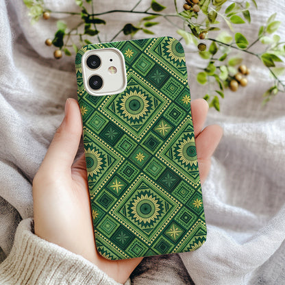 Geometric Green and Yellow Pattern with Custom Name Case - Walk Greener