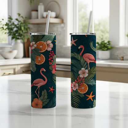 Tropical Flamingo and Citrus Design Insulated Tumbler