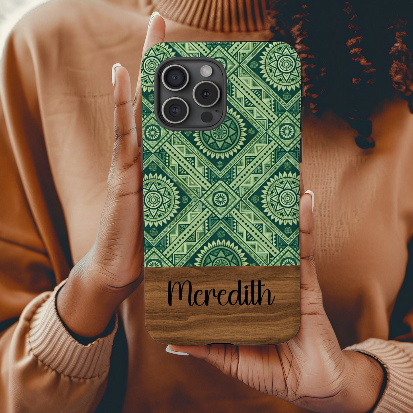 Green Geometric Ethnic Pattern Design for Custom Phone Case - Walk Greener