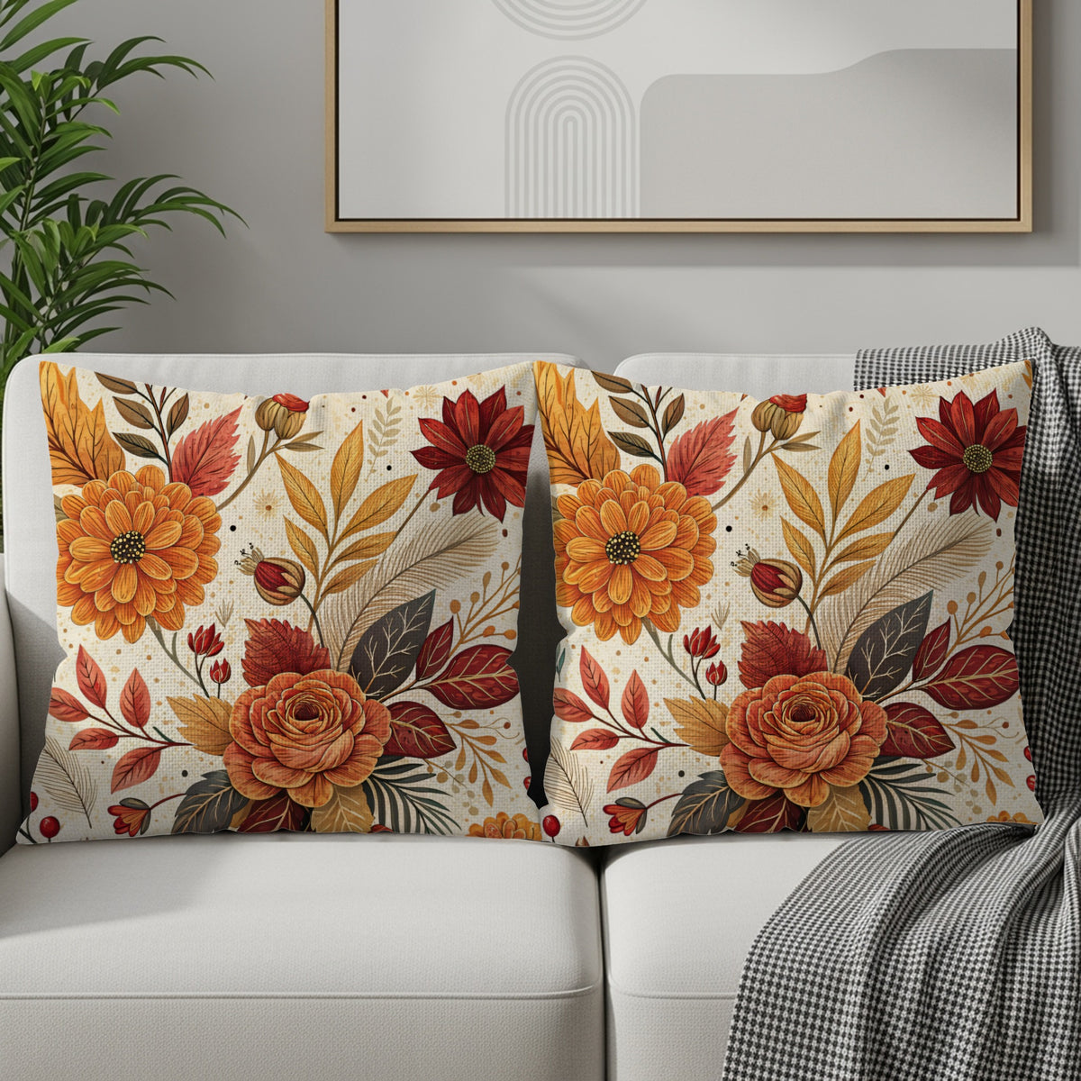 Autumn Floral Decorative Throw Pillow Set