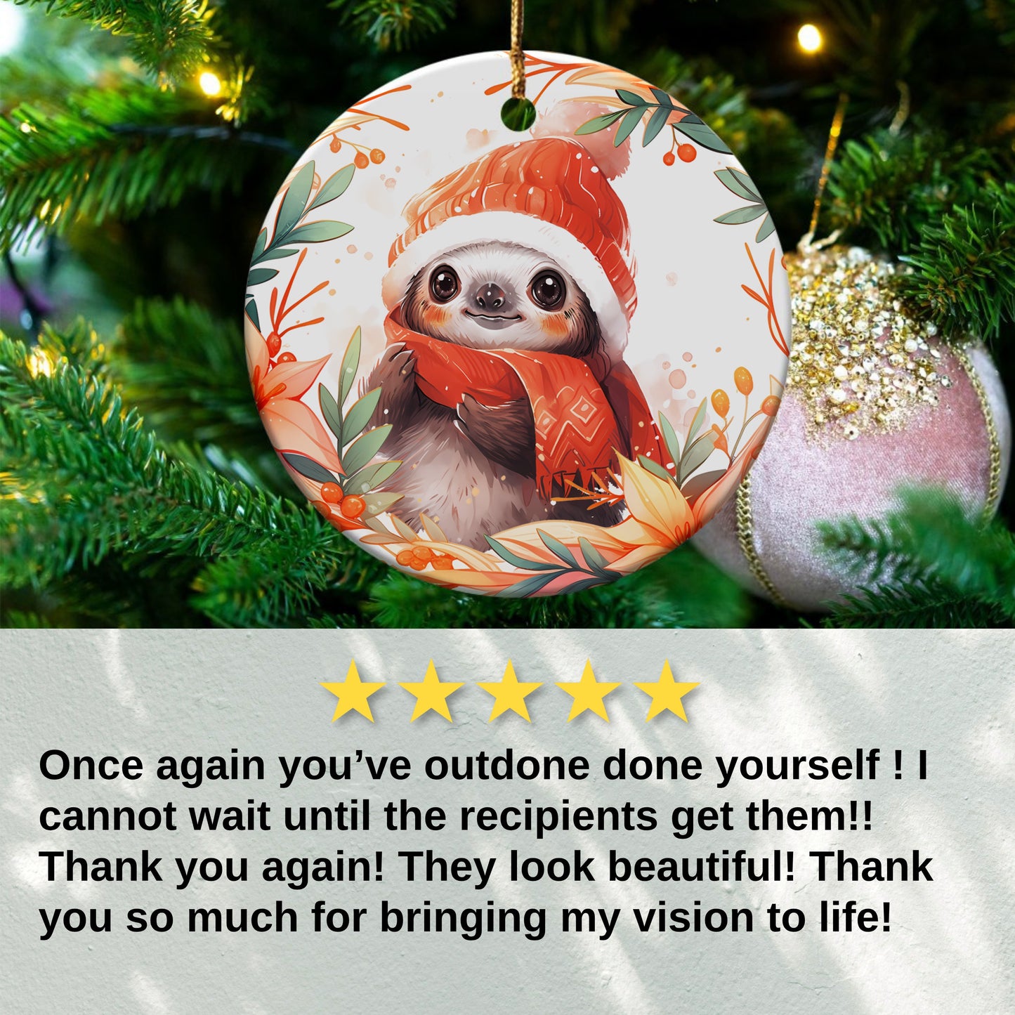 Cute Festive Sloth Ornament with Winter Hat product