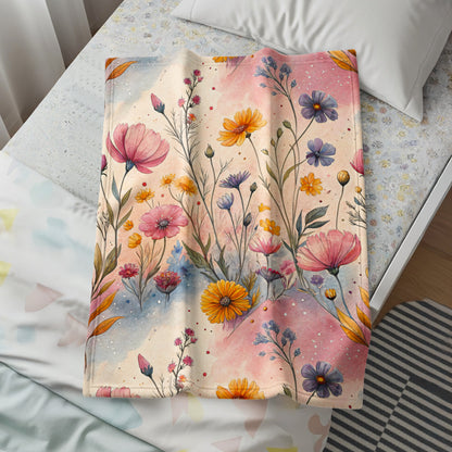 Watercolor Meadow Flowers on Light Background Velveteen Plush Blankets - Walk Greener