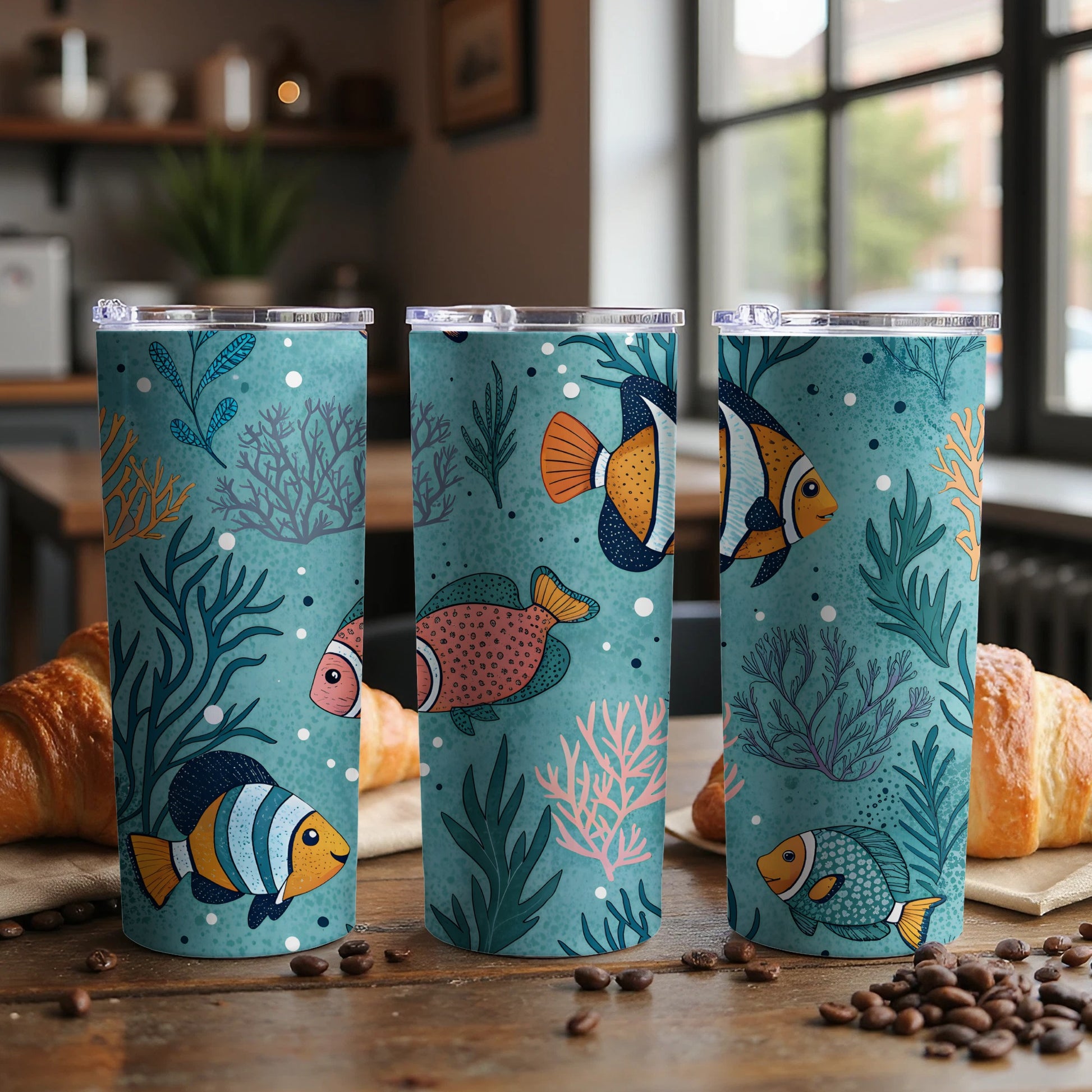 Ocean-Themed Insulated Tumbler for Hot and Cold Drinks