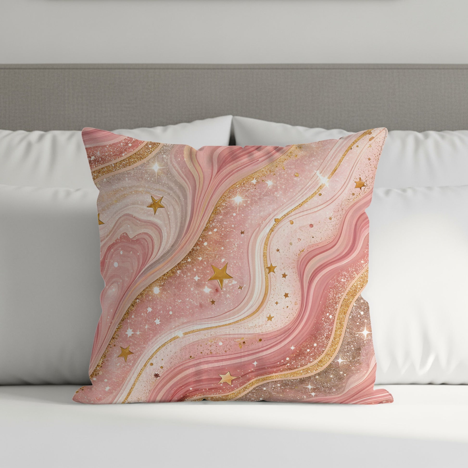 Pink Gold Star Flowing Abstract Design Pattern Throw Pillows - Walk Greener