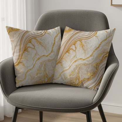 Beige Marble Golden Veins Design Floral Decorative Throw Pillows - Walk Greener