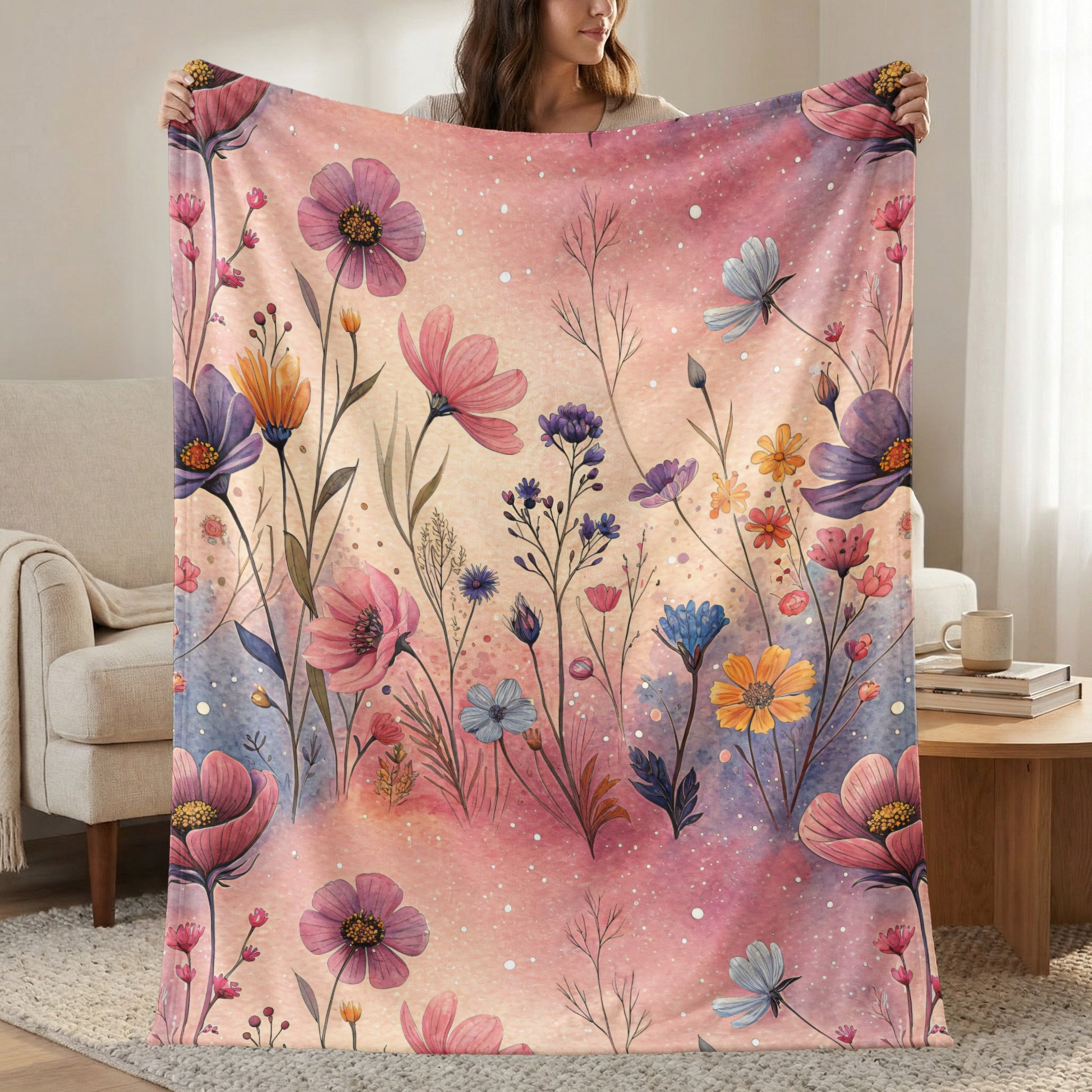 Watercolor Flowers In Pink and Purple Floral Pattern - Walk Greener