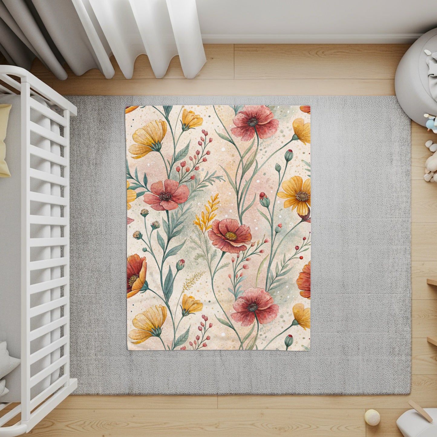Watercolor Floral Pattern Design Red And Yellow Flowers Velveteen Plush Blankets - Walk Greener
