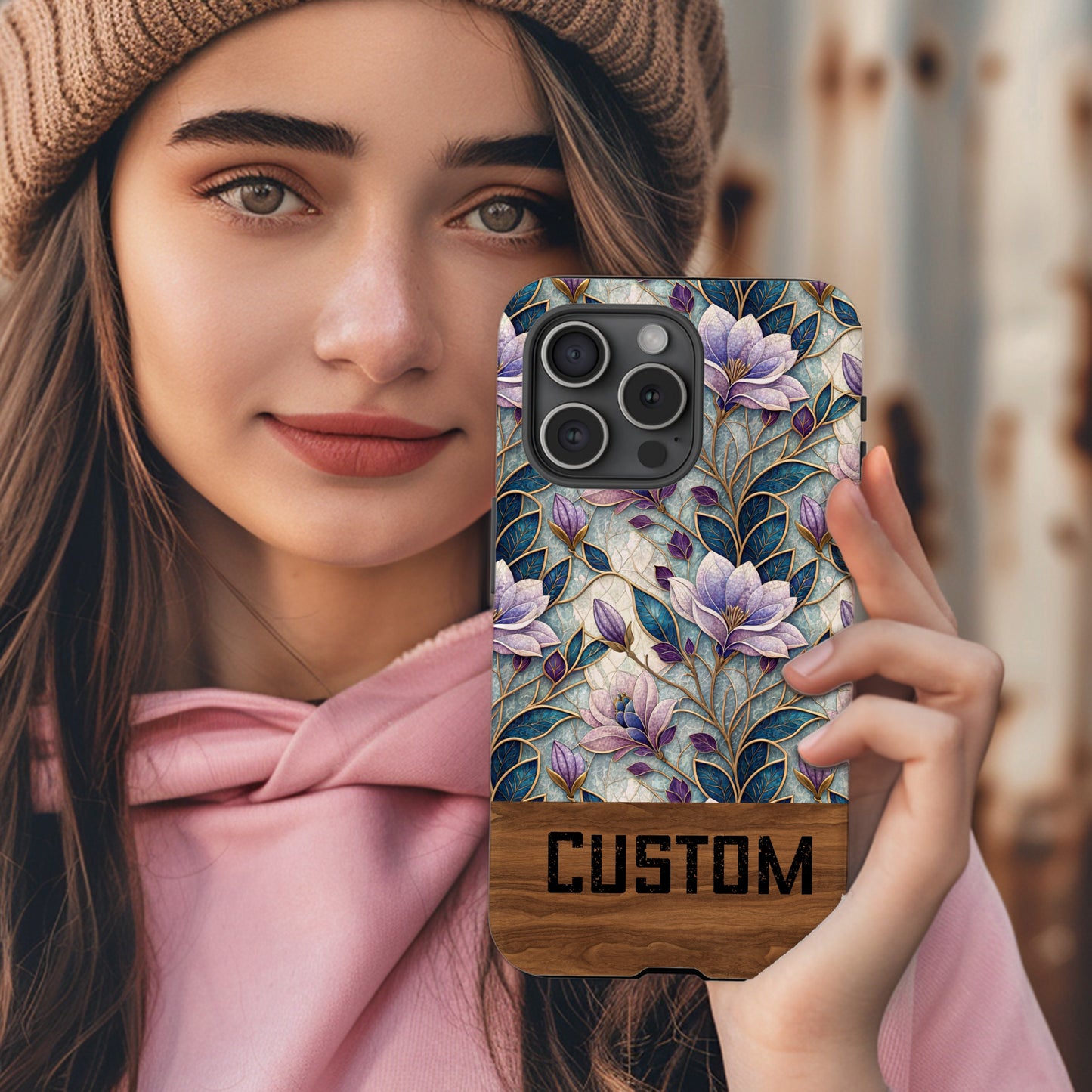 Custom Floral Pattern Phone Case with Name Option