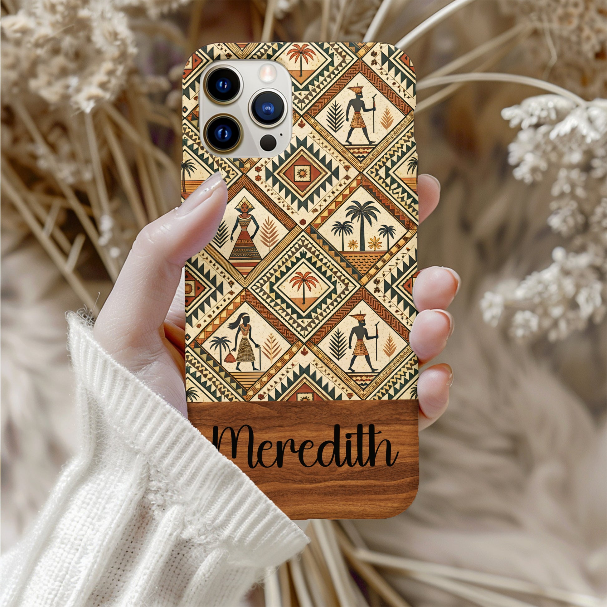 Artistic Egyptian Pattern Phone Case with Custom Name Option - Walk Greener