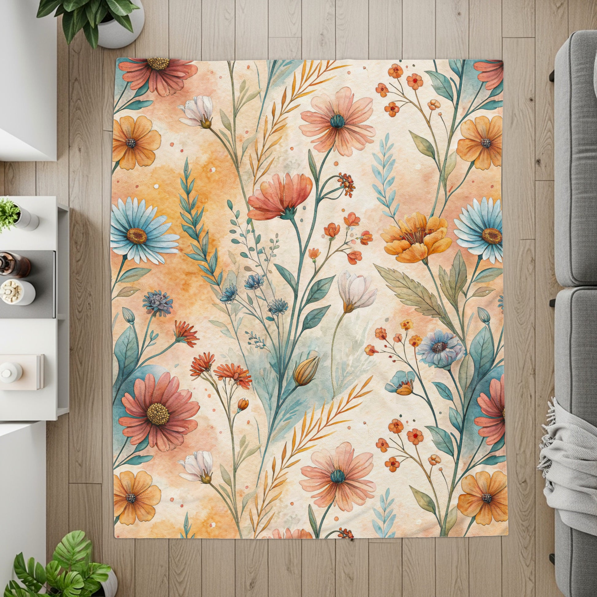 Watercolor Floral Pattern with Flowers and Leaves Design - Walk Greener