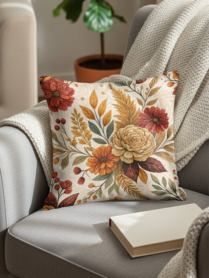 Elegant Floral Pattern Orange Yellow Accent Pillow