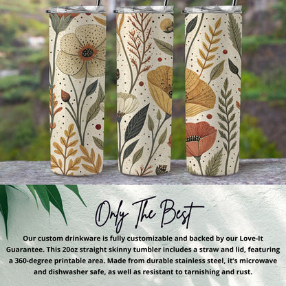Elegant Floral Pattern with Earthy Tones 20 oz Skinny Tumbler - Walk Greener