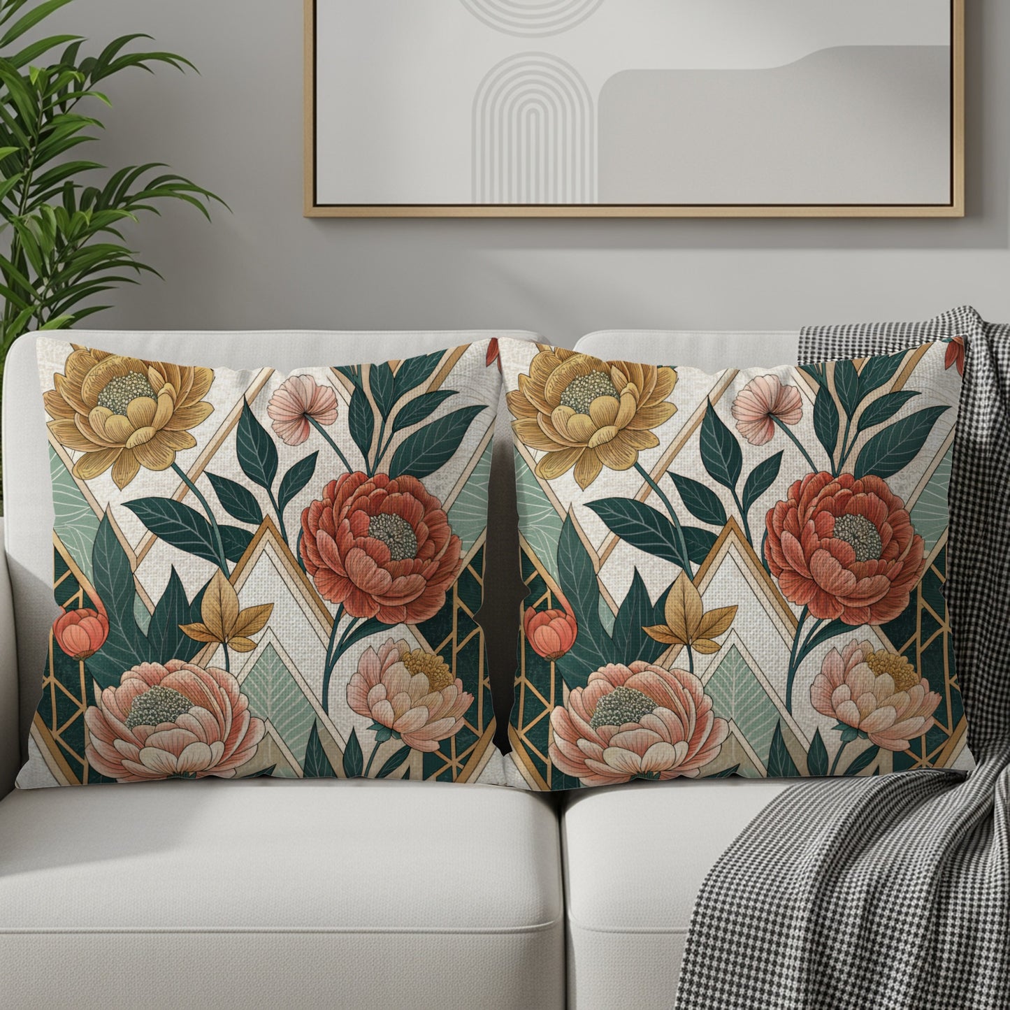 Geometric Floral Art Nouveau Style Patterned Throw Pillows - Walk Greener