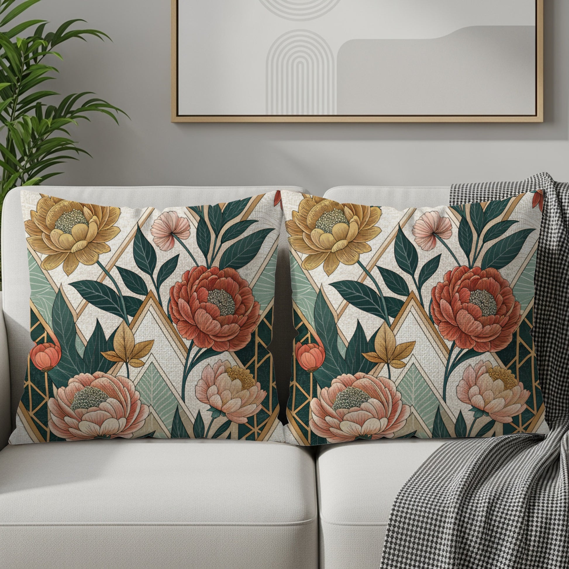 Geometric Floral Art Nouveau Style Patterned Throw Pillows - Walk Greener