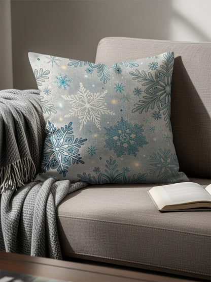 Sparkling Snowflakes Pattern in Winter Wonderland Throw Pillows - Walk Greener