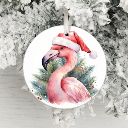 Festive Flamingo wearing Santa Hat Holiday Decor product