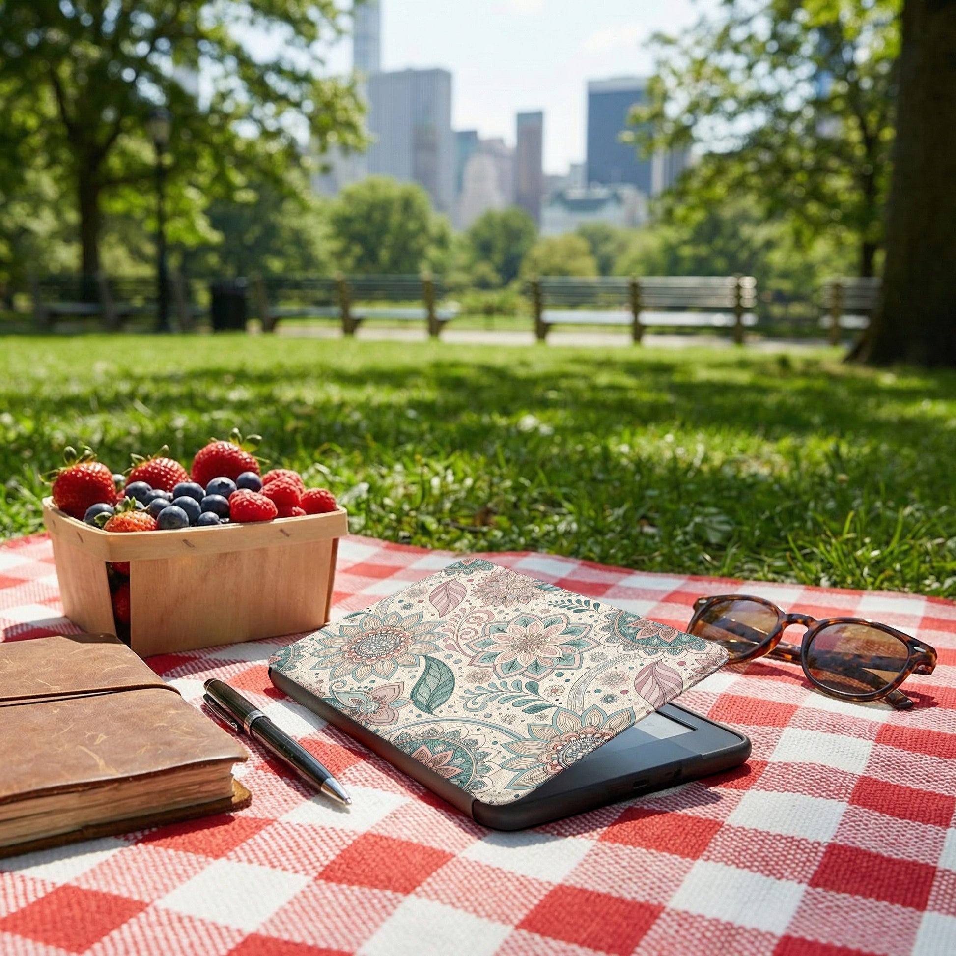 Floral Patterned Device Sleeve for Picnics and Outdoors