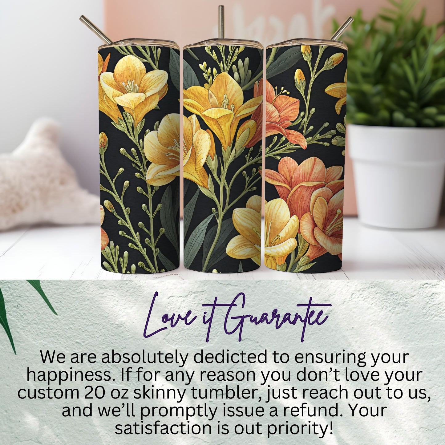 Floral Design 20 oz Skinny Tumbler Product