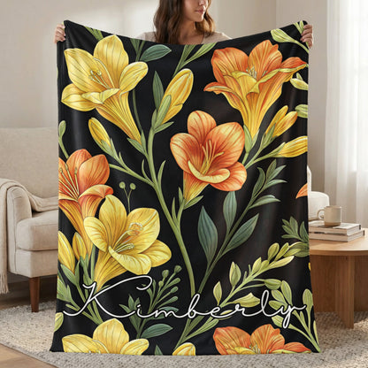 Bright Floral Design with Custom Name Personalized Blankets - Walk Greener