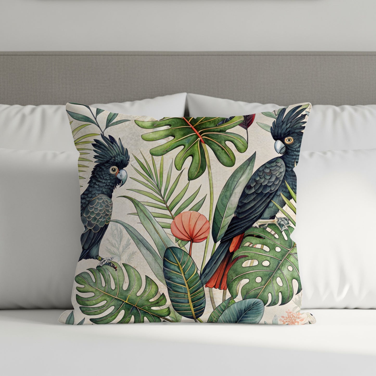 Tropical Parrot and Leaves Decorative Cushion Pillow