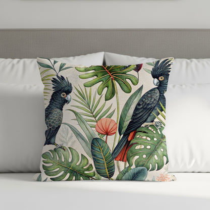Tropical Parrot and Leaves Decorative Cushion Pillow