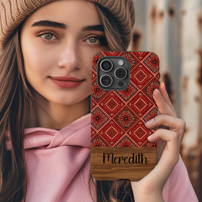 Floral Tiles in Orange Aztec Patterns With Custom Name Custom Phone Case - Walk Greener