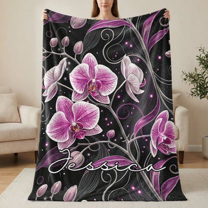 Personalized Floral Orchid Design Jessica Blanket