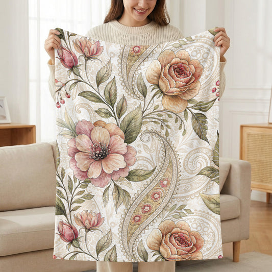 Artistic Floral Delight Roses Blossoms Velveteen Plush Blankets - Walk Greener