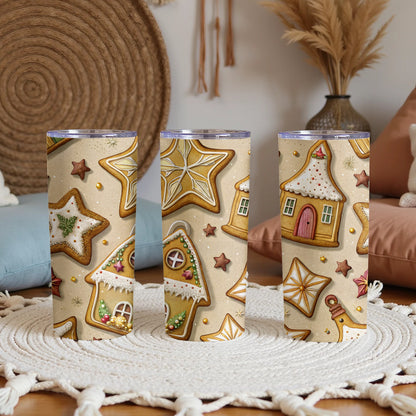 Christmas Gingerbread House and Star Pattern Tumbler