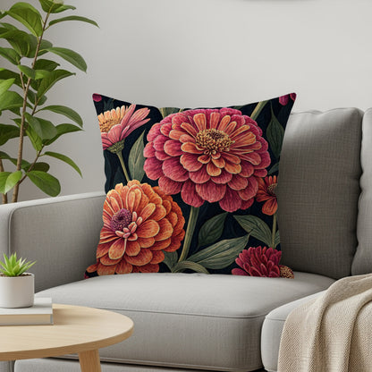 Elegant Zinnia Flowers Fresh Look Unique Decorative Floral Throw Pillows - Walk Greener