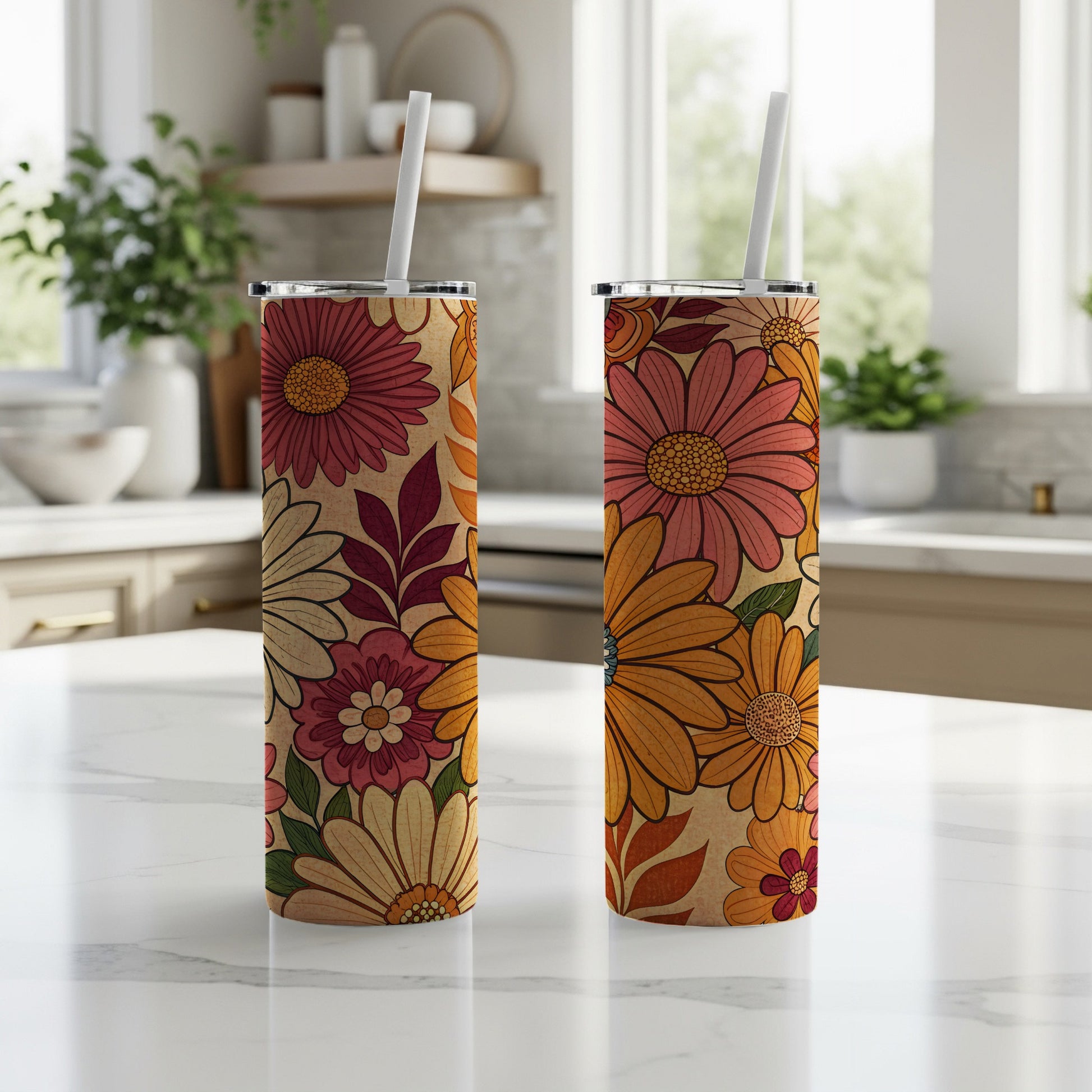 Floral Pattern Insulated Drink Tumbler for Cold Beverages