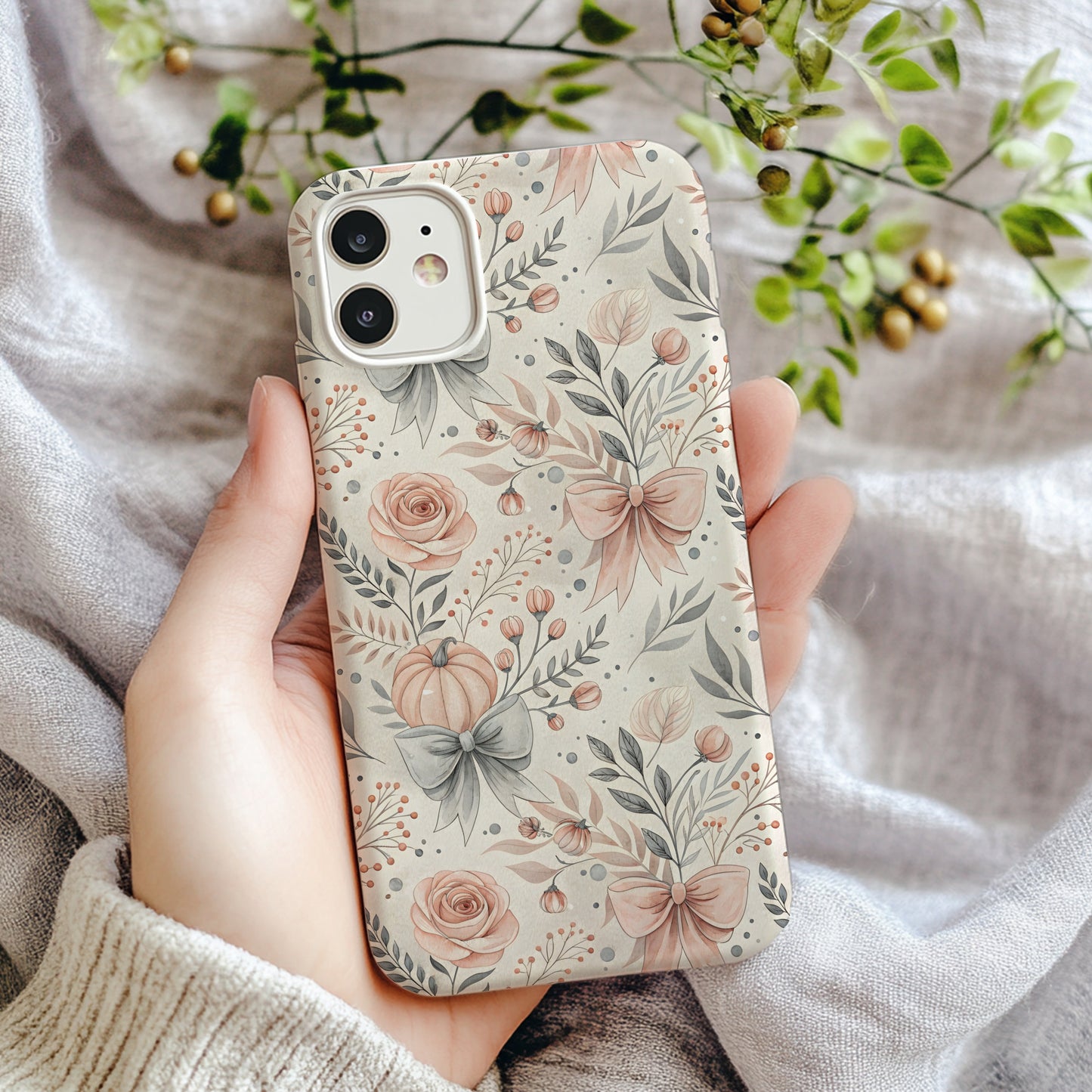 Floral Pumpkin Bow Autumn Pattern Phone Case