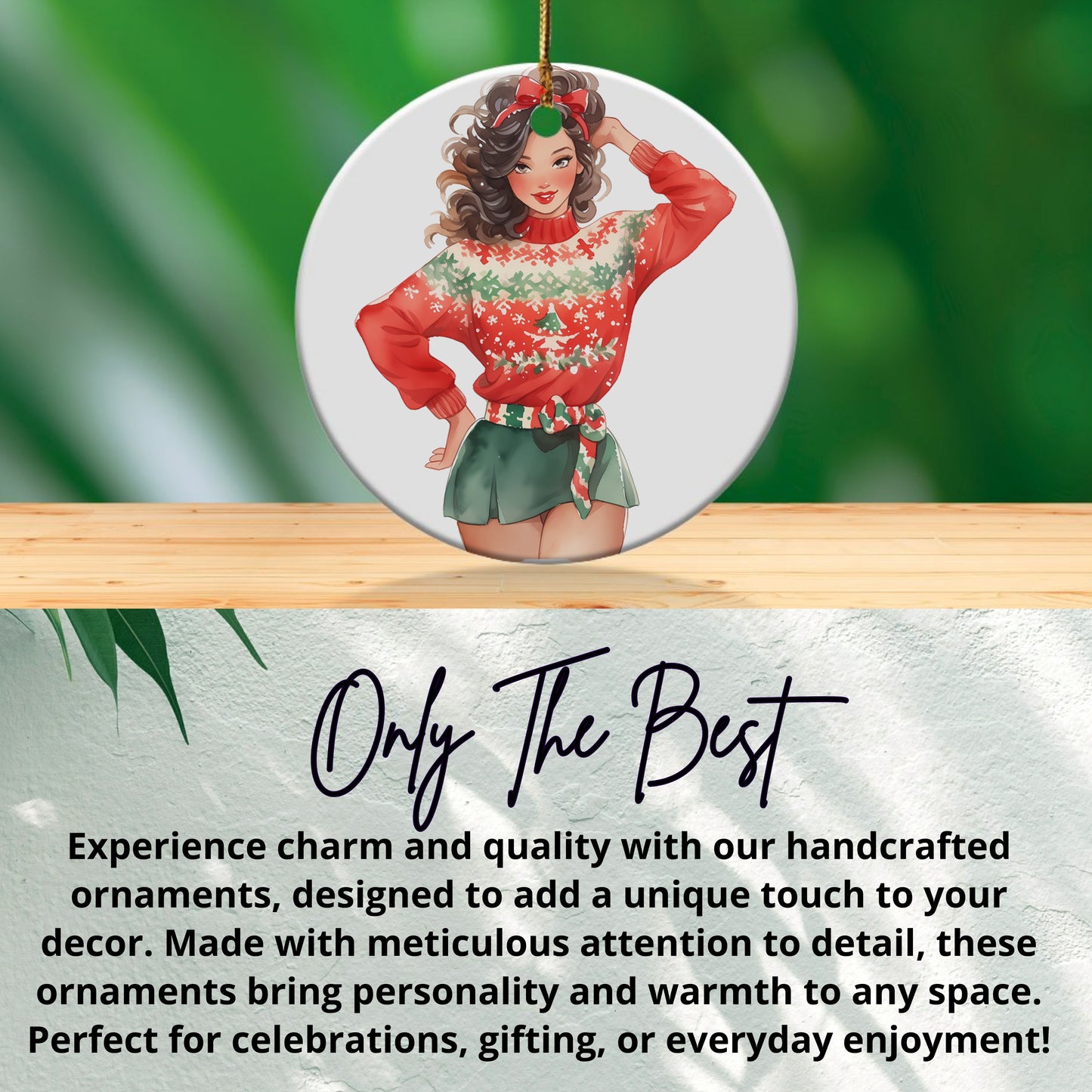 Festive Ornament with Holiday Girl Design product type