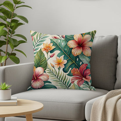 Tropical Hibiscus Monstera Leaves Summer Pattern Pillows & Pillow Cases - Walk Greener
