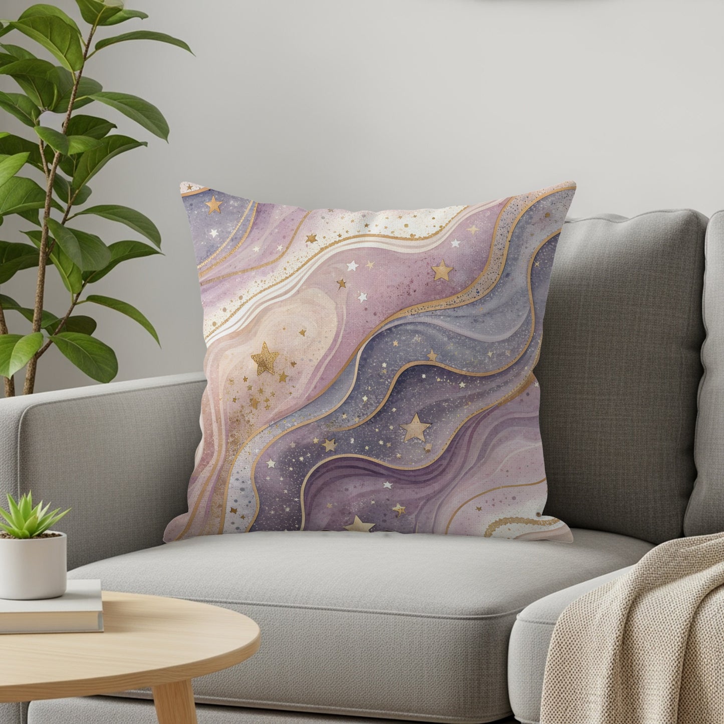 Purple and Gold Celestial Abstract Pattern Pillow