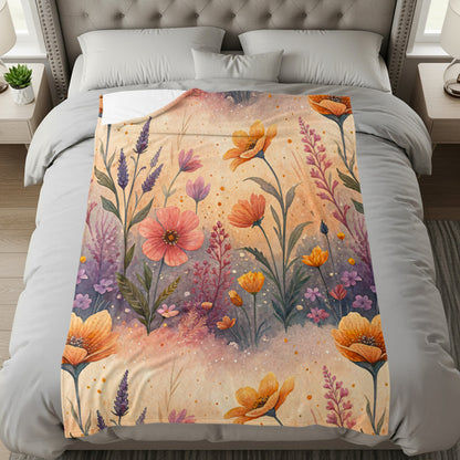 Floral Delight Watercolor Design Velveteen Plush Blankets - Walk Greener