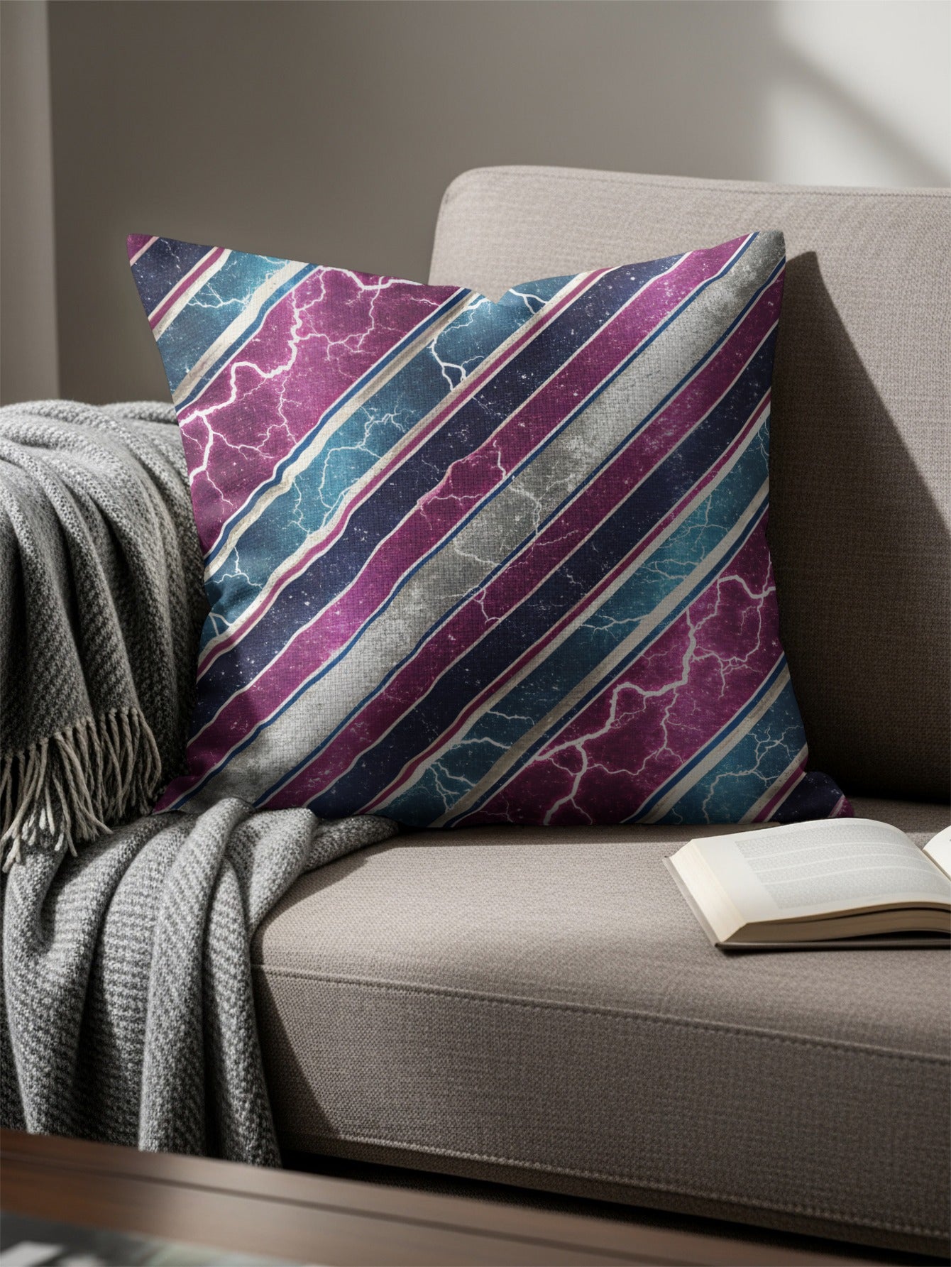 Diagonal Lightning and Stripe Patterned Design Throw Pillows - Walk Greener