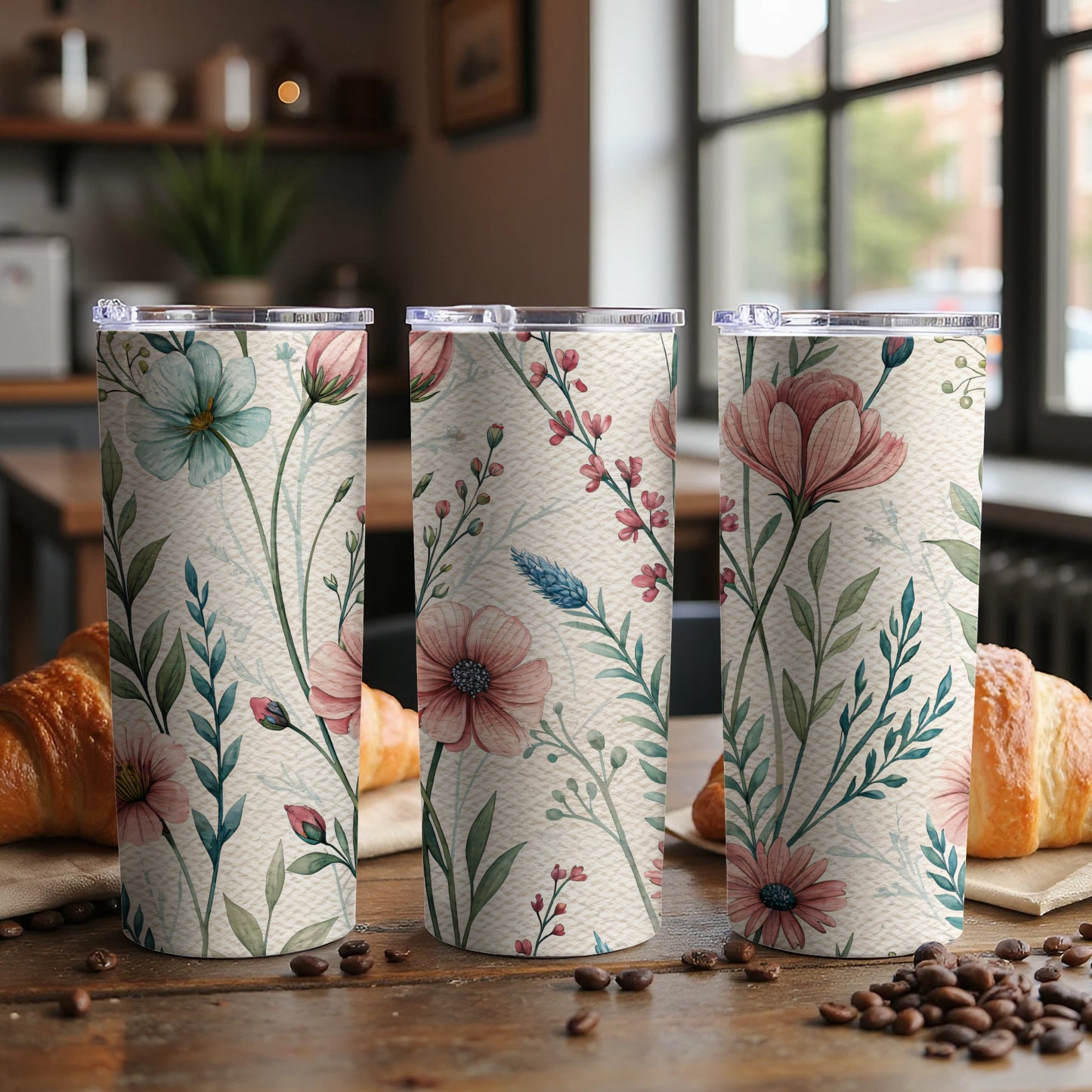 Delicate Watercolor Floral Spring Summer Design 20 oz Skinny Tumbler - Walk Greener
