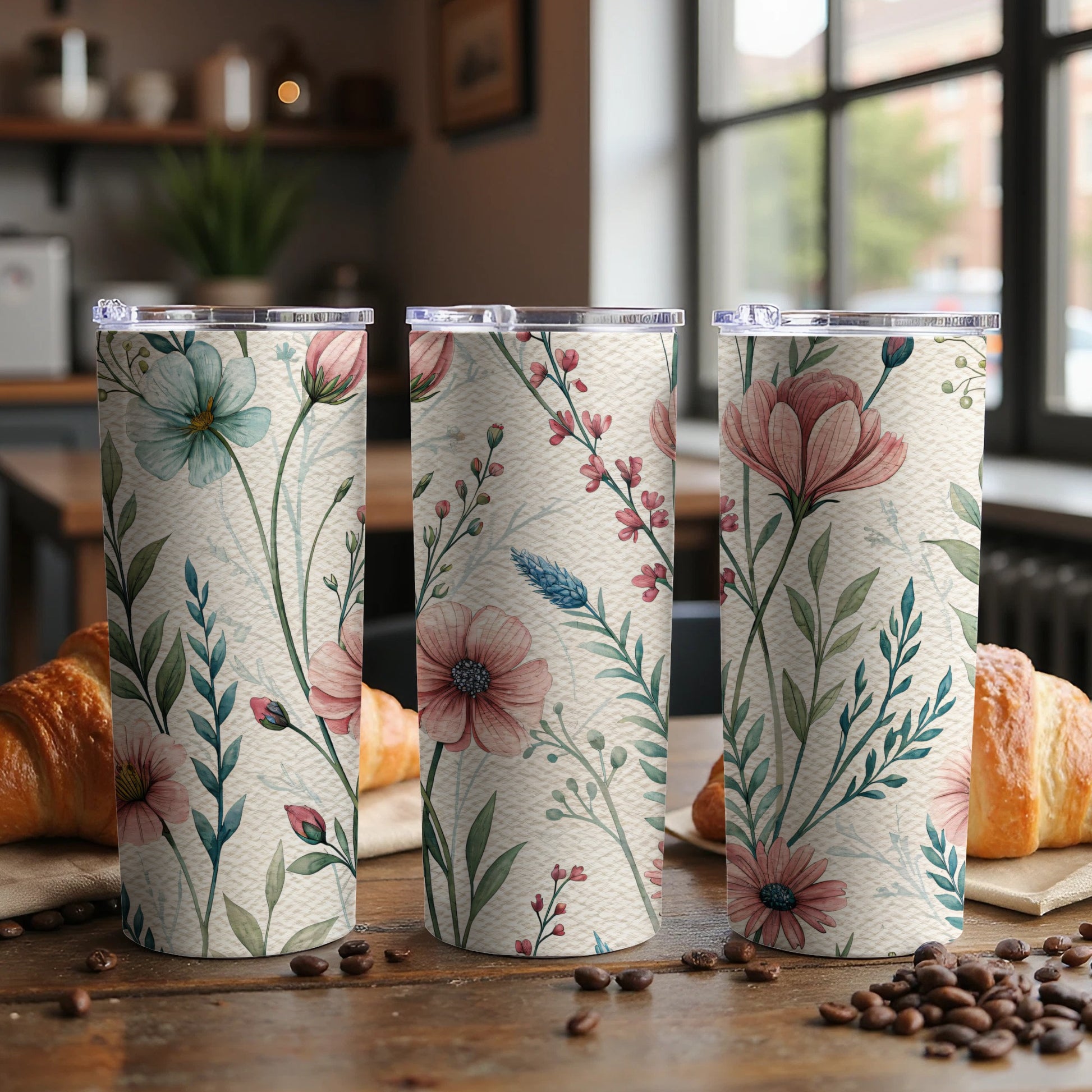 Delicate Watercolor Floral Spring Summer Design 20 oz Skinny Tumbler - Walk Greener