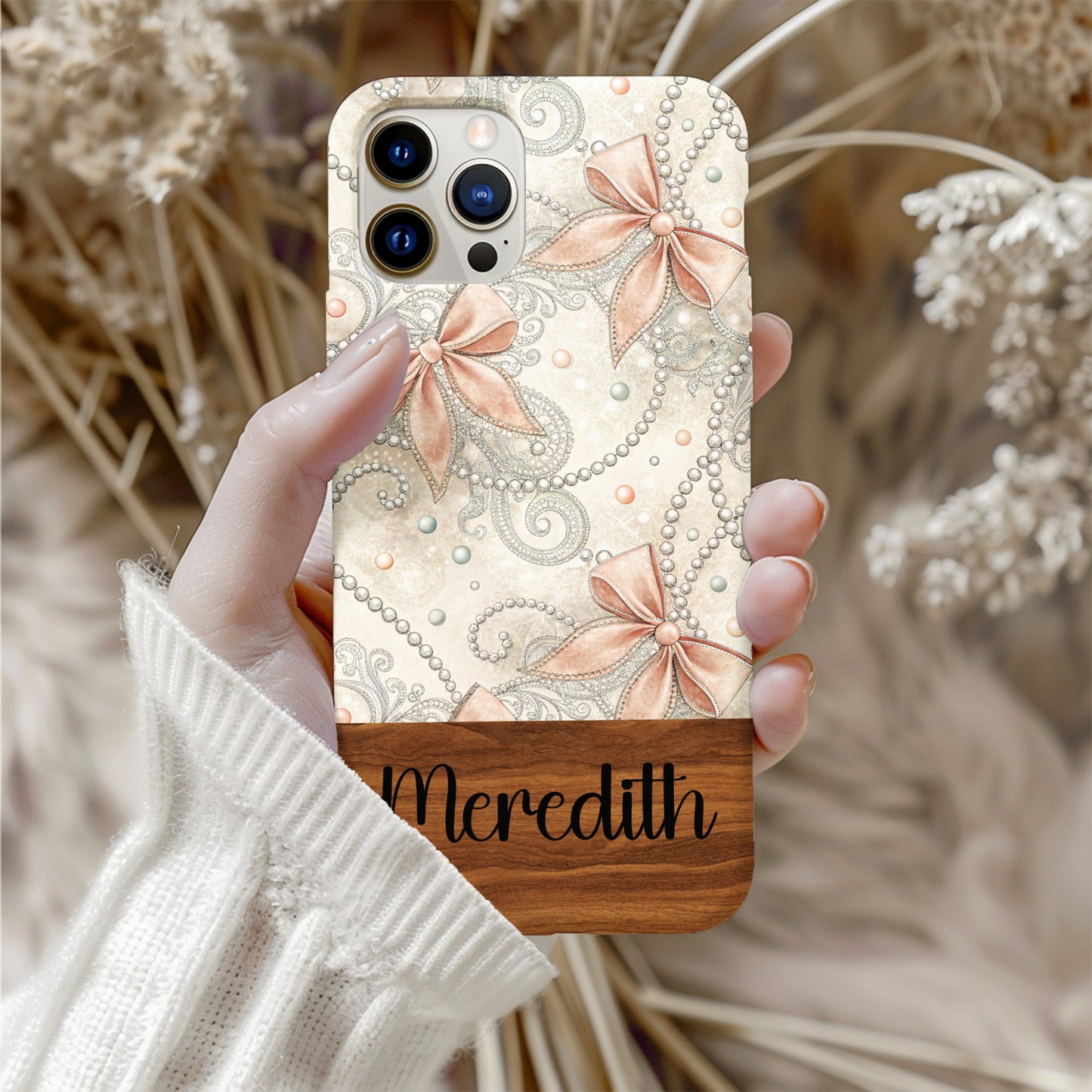 Personalized Floral Pattern Phone Case with Name Meredith
