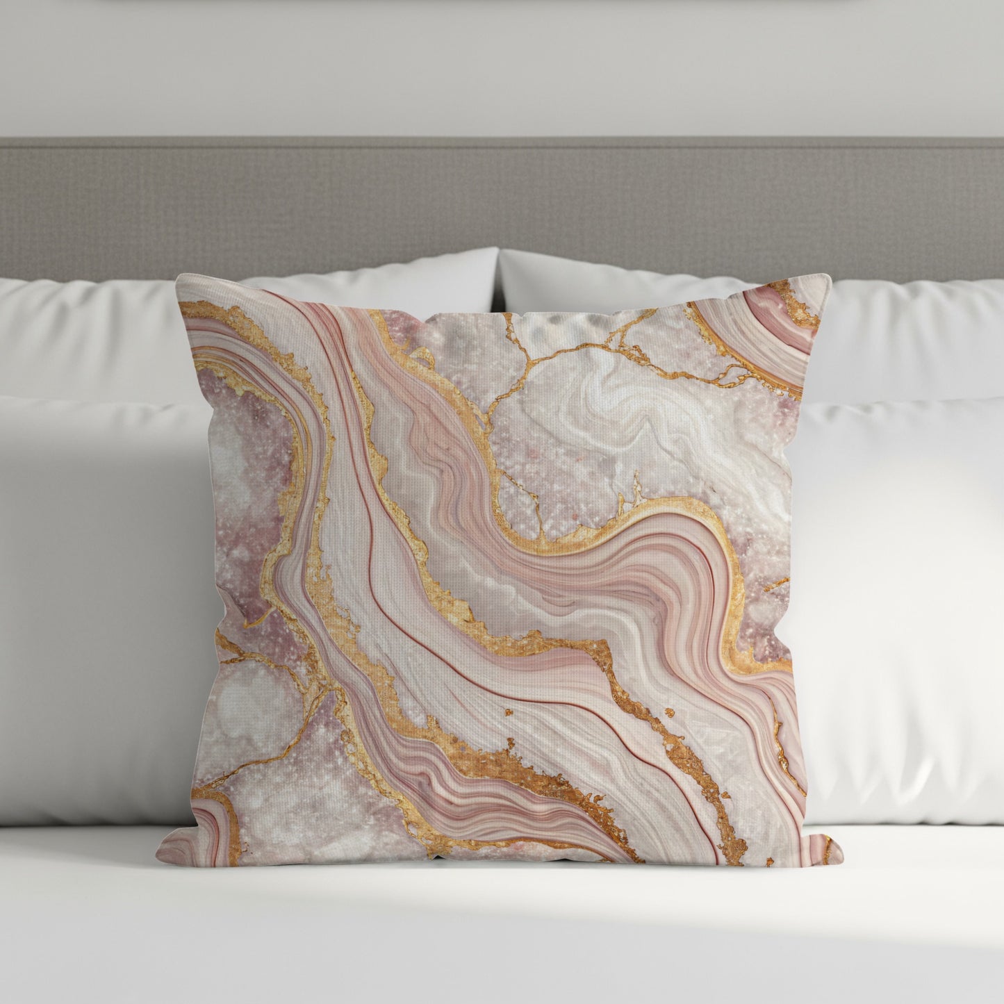Elegant Pink and Gold Marble Design Pillow Decor