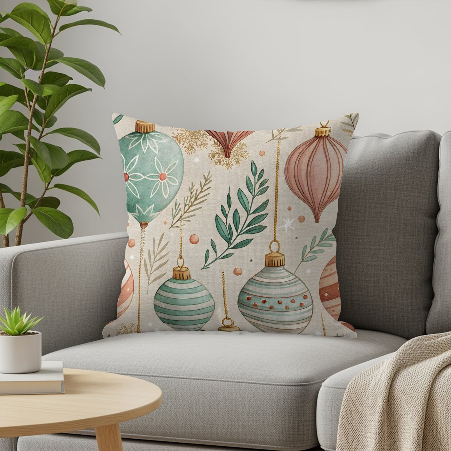 Festive Christmas Watercolor Art Design Throw Pillows - Walk Greener