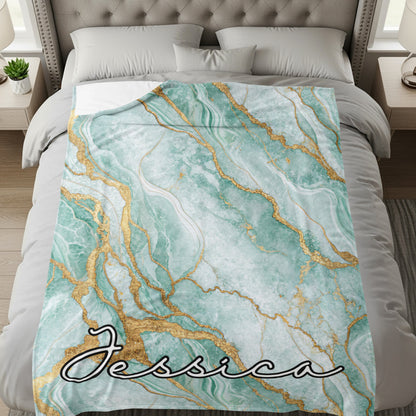 Elegant Marble Design Custom Name Blanket Beautiful Gift - Walk Greener