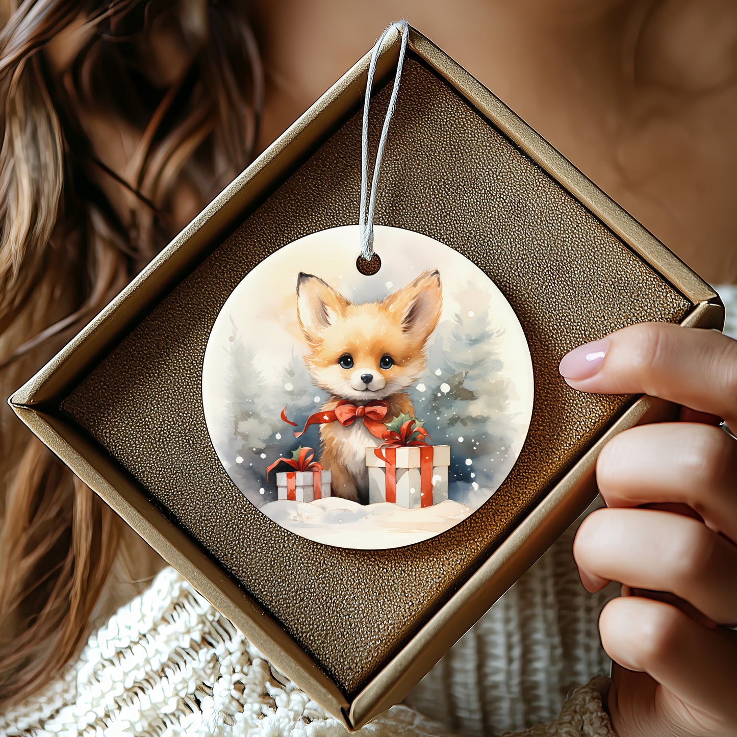 Adorable Fox and Presents Festive Ornament product