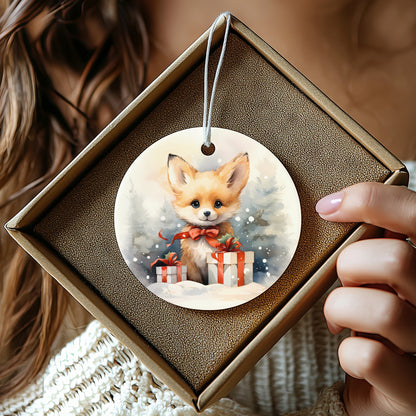 Adorable Fox and Presents Festive Ornament product