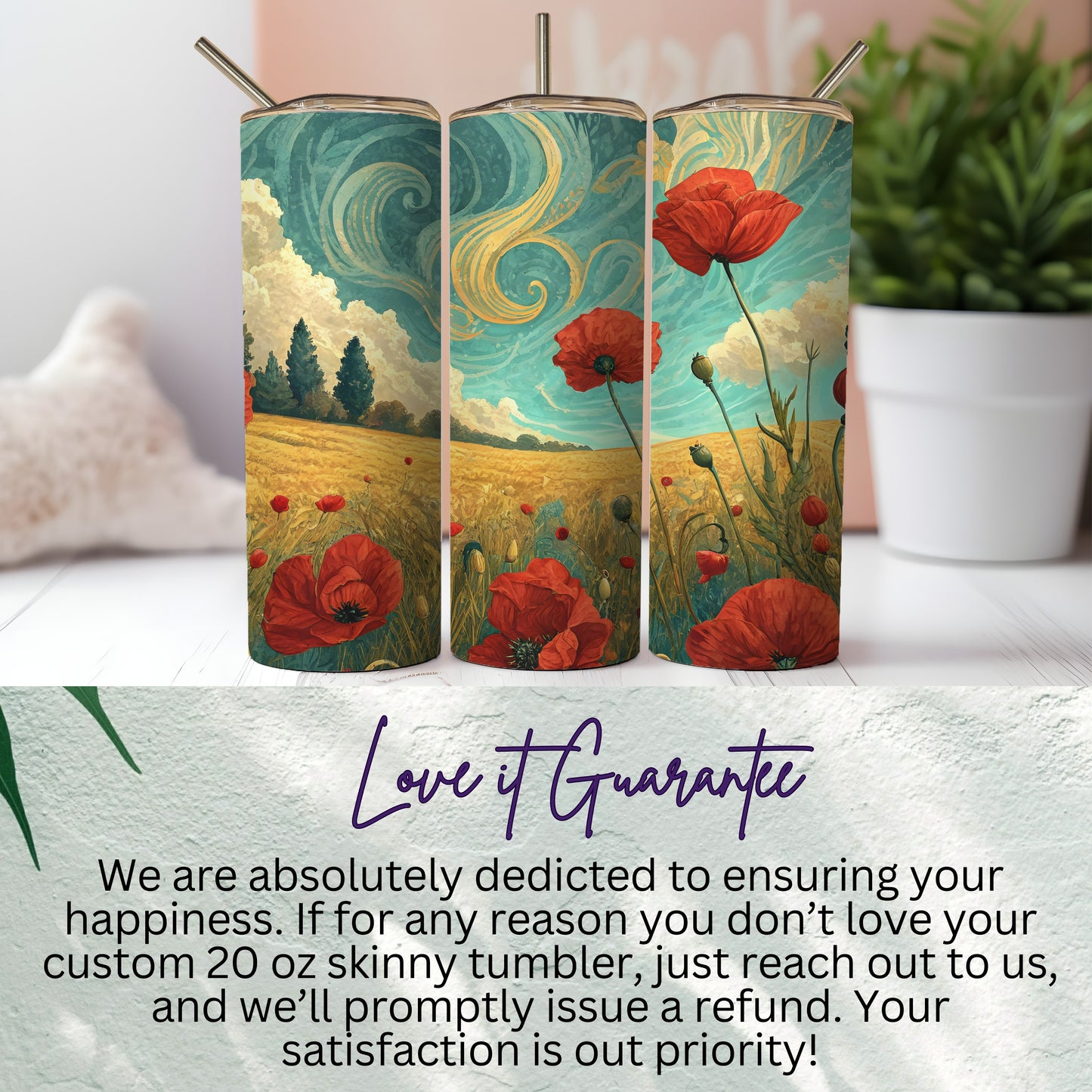Vibrant Poppy Field Scenic Design Skinny Tumbler